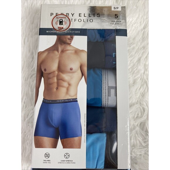 Perry Ellis Portfolio Boxer Briefs Mens Size S Microfiber 5-Pack Underwear Blue - Picture 8 of 8